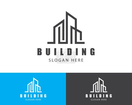 Téléchargez les illustrations : Bâtiment logo créatif skyline ville immobilier signe symbole entreprise - en licence libre de droit
