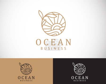 Téléchargez les illustrations : Océan logo créatif ligne art conception concept plage emblème marque nature - en licence libre de droit