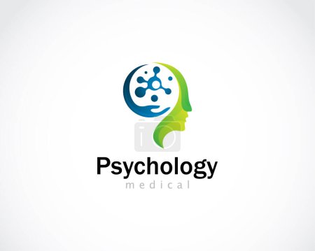 Ilustración de Psicología logo cuidado creativo salud médico mental espíritu cara cabeza ciencia cerebro diseño concepto - Imagen libre de derechos