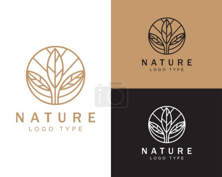 Ilustración de Logotipo de la naturaleza línea creativa signo de arte símbolo emblema marca árbol círculo - Imagen libre de derechos