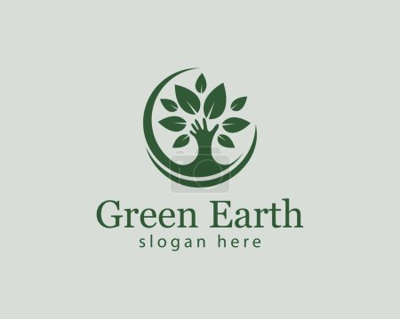Ilustración de Logotipo de tierra verde cuidado creativo árbol naturaleza emblema vintage marca - Imagen libre de derechos