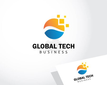 Illustration for Global tech logo creative business pixel digital illustration design - Royalty Free Image