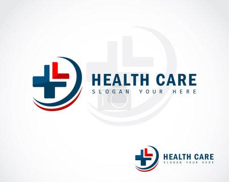 Ilustración de Logo de atención de la salud signo creativo símbolo clínica médica hospital flecha solución diseño concepto más - Imagen libre de derechos