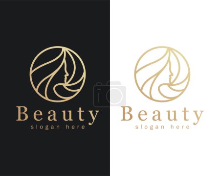 Téléchargez les illustrations : Beauté logo créatif salon soins des cheveux ligne art emblème cercle femmes - en licence libre de droit