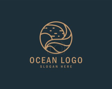 Illustration for Ocean logo creative emblem line art beach travel business - Royalty Free Image