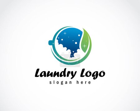 Illustration for Laundry logo creative nature leave clean wash business - Royalty Free Image
