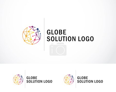 Téléchargez les illustrations : Solution globe logo couleur créative système moderne connecter concept de conception de technologie numérique - en licence libre de droit