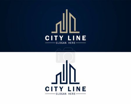 Téléchargez les illustrations : Bâtiment logo appartement créatif ville skyline modèle de conception - en licence libre de droit