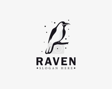 Illustration for Raven logo creative black vector animal flying head illustration design - Royalty Free Image