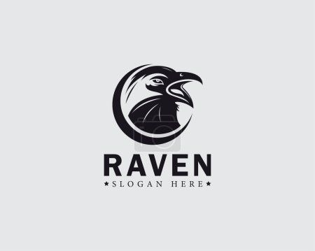 Téléchargez les illustrations : Tête corbeau logo créatif animal oiseau noir vecteur signe symbole puissance volant - en licence libre de droit