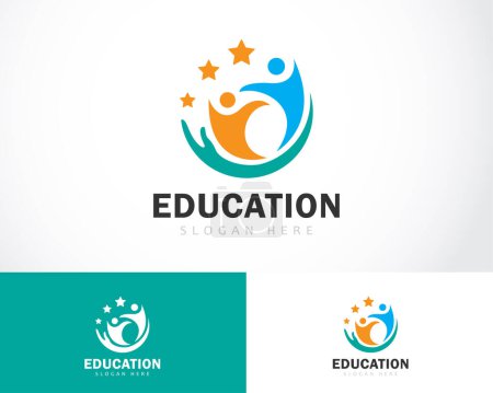 Ilustración de Educación logo personas creativas cuidado éxito mano feliz diseño concepto - Imagen libre de derechos