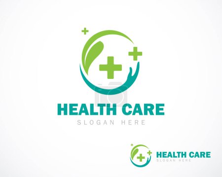 Téléchargez les illustrations : Soins de santé logo signe créatif symbole main nature congé cercle clinique médicale à base de plantes - en licence libre de droit