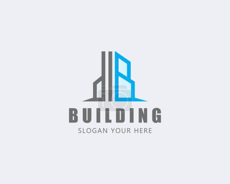 Ilustración de Edificio logo línea creativa arte signo símbolo construir ciudad skyline negocio - Imagen libre de derechos