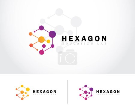 Ilustración de Hexágono logo creativo conectar molécula átomo educación ciencia laboratorio diseño moderno - Imagen libre de derechos