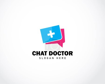 Ilustración de Chat doctor logo signo creativo diseño concepto médico virtual - Imagen libre de derechos