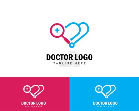 Téléchargez les illustrations : Logo médecin recherche créative concept signe symbole médecin virtuel - en licence libre de droit