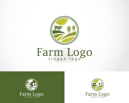 Téléchargez les illustrations : Ferme logo agriculture vecteur icône conception nature vache cercle - en licence libre de droit