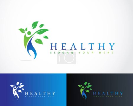 Téléchargez les illustrations : Logo sain créatif gens arbre conception concept entreprise plante médicinale - en licence libre de droit