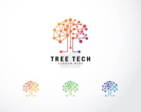 Téléchargez les illustrations : Tech arbre électrique circuit numérique logo icône vectorielle - en licence libre de droit