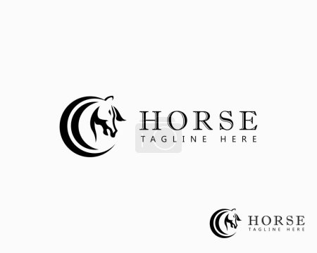 Téléchargez les illustrations : Cheval logo conception emblème tête cheval conception concept entreprise club champion logo marque - en licence libre de droit