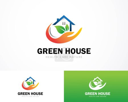 Ilustración de Green house logo creative care nature medical health care logo creative design concept home - Imagen libre de derechos