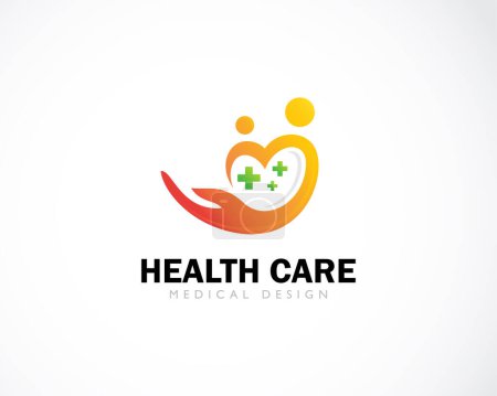 Ilustración de Salud cuidado logo creativo corazón amor personas amistad socio diseño concepto plus - Imagen libre de derechos