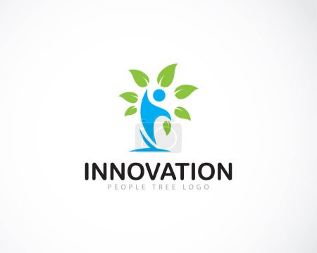 Téléchargez les illustrations : Innovation logo créatif gens arbre logo conception concept santé naturelle yoga succès atteindre - en licence libre de droit