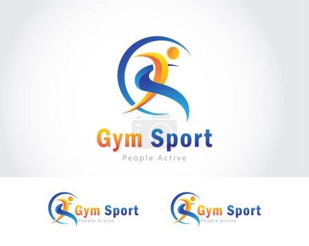 Téléchargez les illustrations : Gymnase sport logo créatif abstrait personnes yoga actif athlétique run design concept - en licence libre de droit