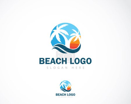 Téléchargez les illustrations : Logo de plage concept de design créatif soleil lever de soleil voyage logo arbre design naturel tropical emblème - en licence libre de droit