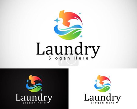 Modern laundry logo with clothes illustration nature leave cleans fresh