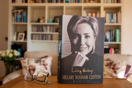 Photo for Ideford, Devon, uk. April 15th 2023. Living history, by Hillary Rodham Clinton. The book is set against a softly focused bookcase background. Selective focus on the front cover. - Royalty Free Image