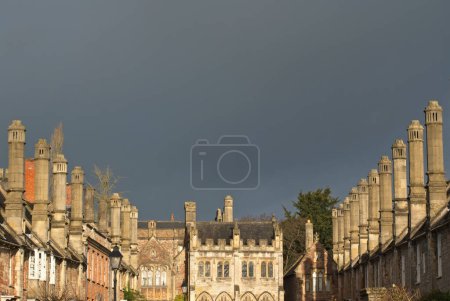 Photo for Wells, Somerset, uk. January 11th 2023. Vicars close, Wells. Copy space picture with a slate grey foreboding sky behind. Europe's oldest residential street. Situated near Wells cathedral. Editorial - Royalty Free Image