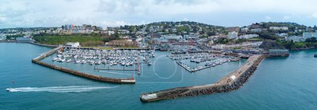 Photo for 05-01-24 Torquay, Devon, uk. Torquay marina and harbour aerial panorama image. English riviera with cafe's, bars and the Princess theatre. - Royalty Free Image