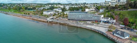Photo for 05-01-24 Torquay, Devon, uk. Torquay seafront aerial panorama image. English riviera with cafe's, bars. - Royalty Free Image