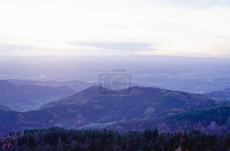 Photo for Background, texture and copy space.  Purple background. View from above and from afar of the hills and sunset sky. - Royalty Free Image