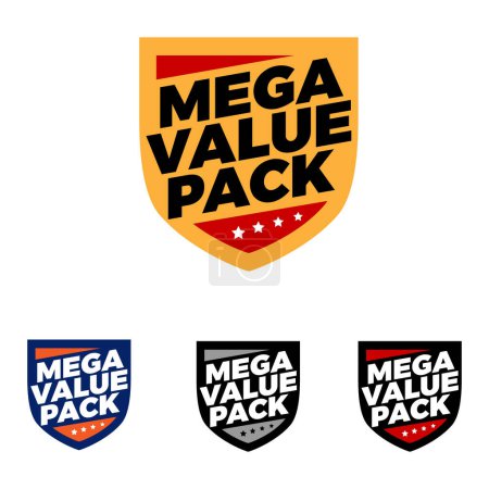 Illustration for Mega value pack, badge icon, logo, symbol, sign, pictogram, emblem packaging design, label, flat vector, isolated illustration, moderen, latest design, value for money, save money. - Royalty Free Image