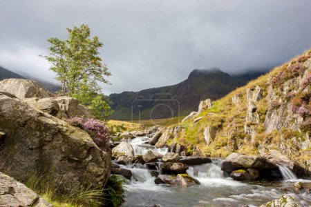 Foto de Arroyo de montaña en día tormentoso, Snowdonia, Gales - Imagen libre de derechos