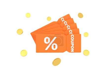 Photo for 3D. discount coupon with percentage sign with coins. Voucher card cash back with coupon code promotion - Royalty Free Image