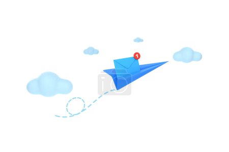 3d. mail envelope icon on paper plane isolated.