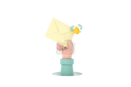 Photo for 3D. Hand hold an envelope of sending notification with email message bell icon - Royalty Free Image