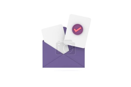 Téléchargez les photos : 3d. open mail envelope icon with check mark isolated. Render approvement concept - en image libre de droit