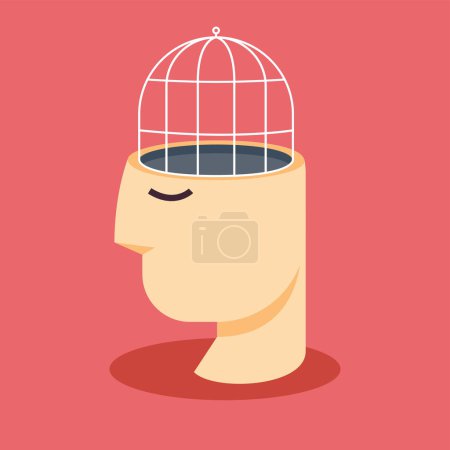 Téléchargez les illustrations : Abstract face with cage on the head - en licence libre de droit