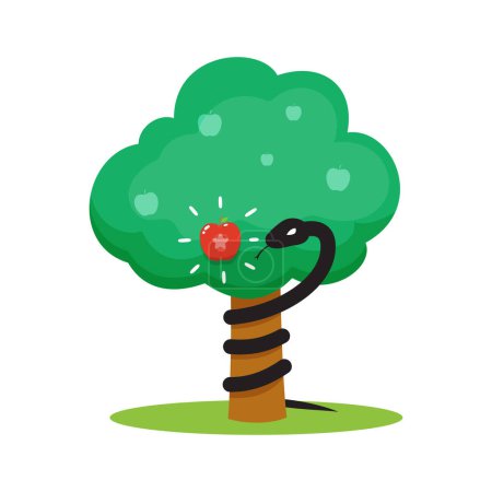 Illustration for An apple tree and black snake. Isolated Vector Illustration - Royalty Free Image
