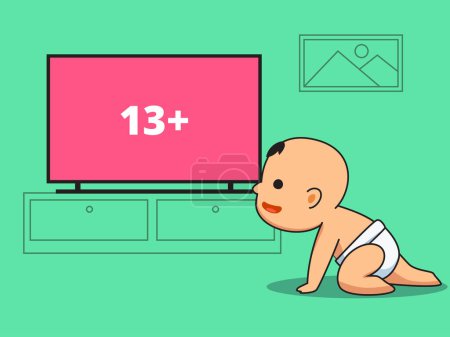 Illustration for A baby is watching pink content. Isolated Vector Illustration - Royalty Free Image