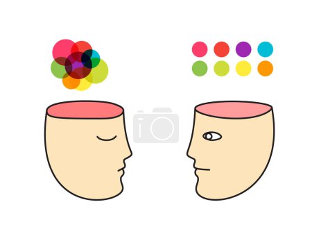Illustration for Two head with chaos color and organized color. Vector Illustration - Royalty Free Image