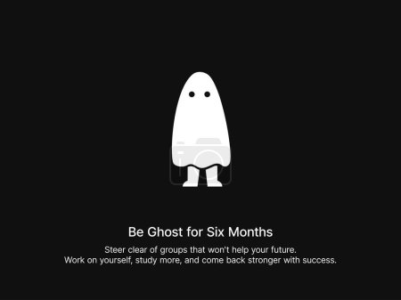Gráfico de motivación simple sobre fondo oscuro. Un hombre vestido como un fantasma
