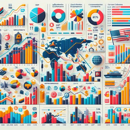  concepto de negocio global. 3 d representación ilustración de un gráfico de negocios global con muchos indicadores