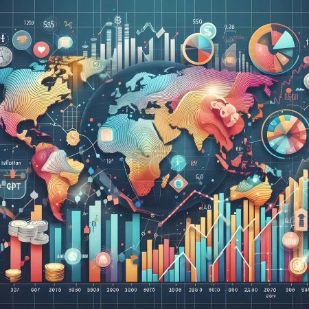 economía global y análisis de datos financieros con mapa mundial
