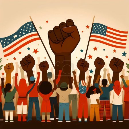 African Americans celebrate freedom and the elimination of racism after a long struggle and steadfastness