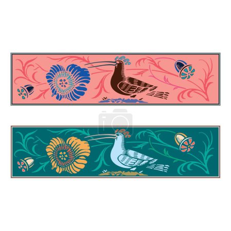 Téléchargez les illustrations : Vintage art calligraphique floral rétro éléments décoratifs croquis coloré ensemble avec des fleurs et oiseau vectoriel isolé illustration - en licence libre de droit